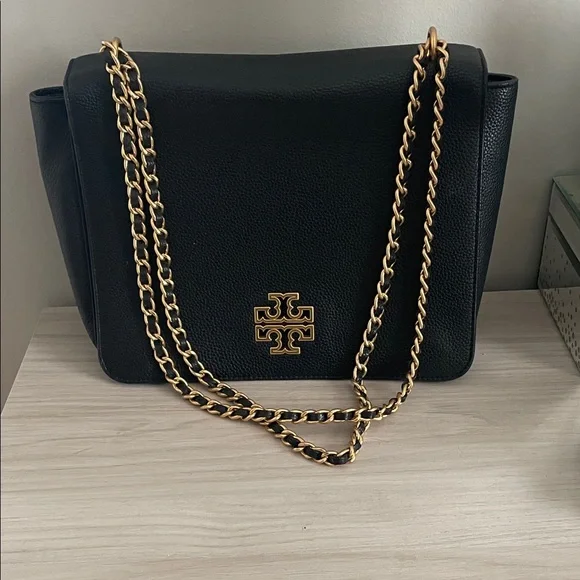 Tory Burch Black Leather Shoulder Bag with Gold Chain - Picture 3 of 8